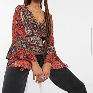 Free People Red and Black Paisley Tunic